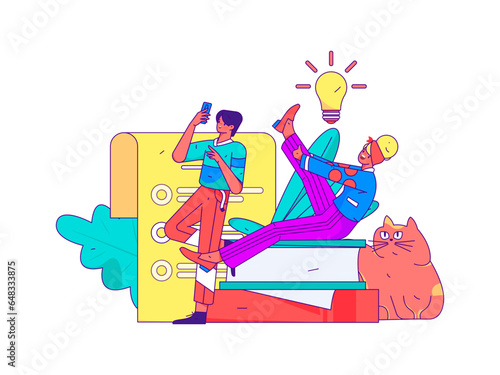 Online education remotely through online classes flat vector concept operation illustration