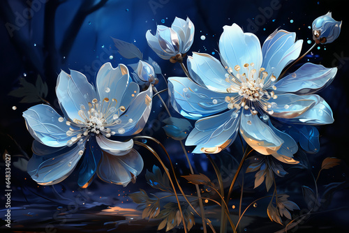 Blue backgrounds with flowers with stars. AI generative
