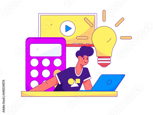 Online education remotely through online classes flat vector concept operation illustration