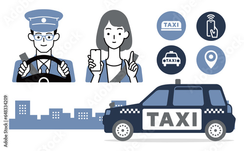 タクシー・運転手・乗客・アイコン素材イラストセット