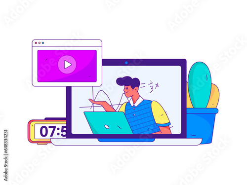 Online education remotely through online classes flat vector concept operation illustration