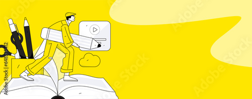 Online education remotely through online classes flat vector concept operation illustration
