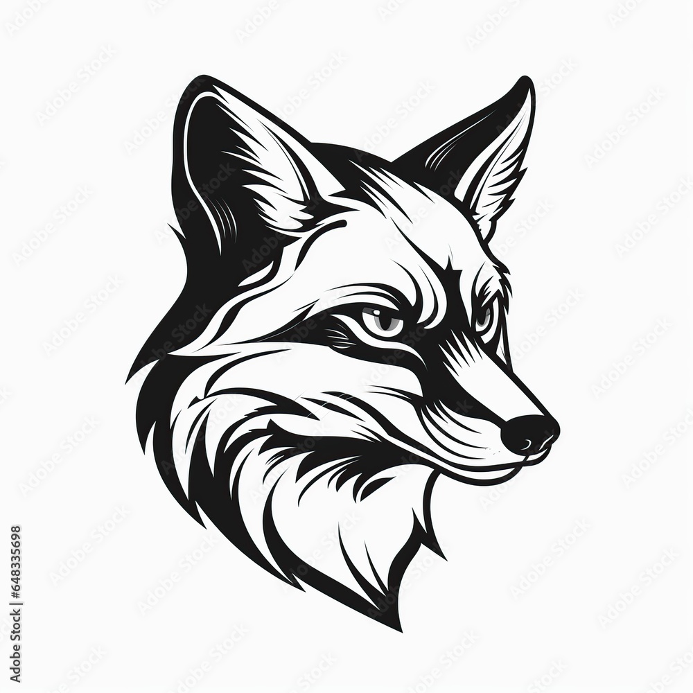 Fototapeta premium Vector graphic, fox head, vintage monochrome, logo, hunting, cartoon, Comic style, white background,Generative AI 
