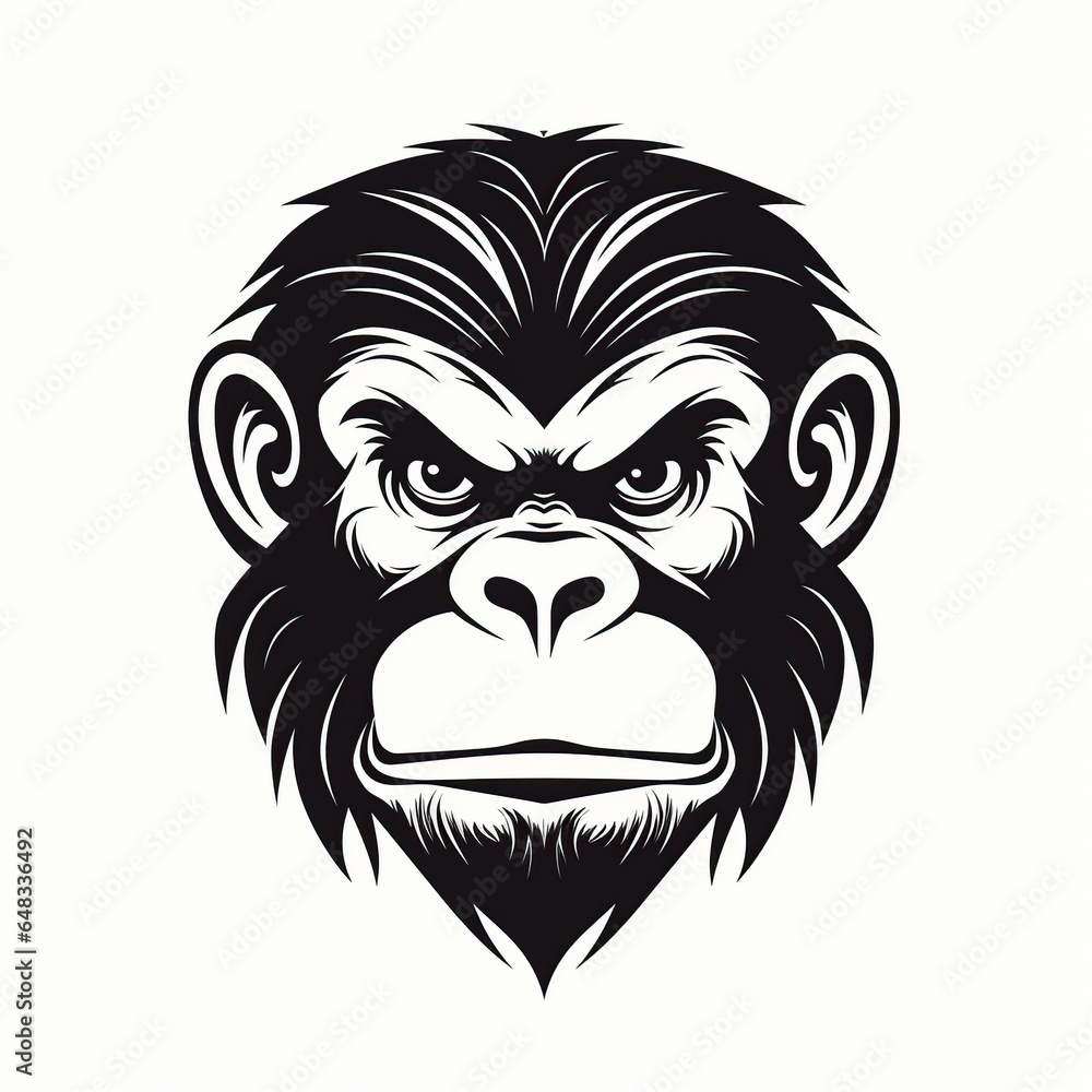  monkey head, vintage monochrome, logo, cartoon, Comic style, white background,Generative AI	