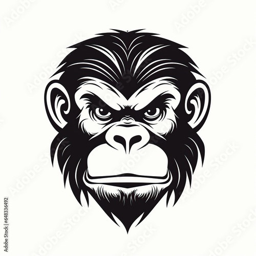  monkey head  vintage monochrome  logo  cartoon  Comic style  white background Generative AI 