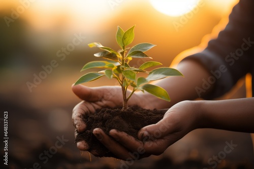 The concept of planting a seedling of a plant or tree, care and watering. Greenery as a symbol of ecology