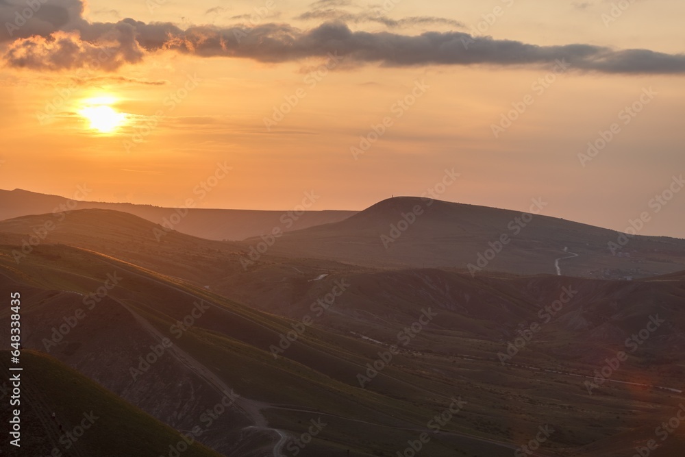 Beautiful mountain landscape with sunset sky Beautiful mountain landscape with sunset sky