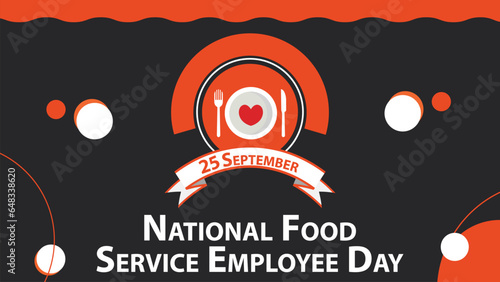 National Food Service Employee Day vector banner design with geometric shapes and vibrant colors on a horizontal background. Happy National Food Service Employee Day modern minimal poster.