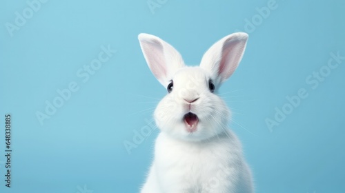 cute animal pet rabbit or bunny white color smiling and laughing isolated with copy space for easter background, rabbit, animal, pet, cute, fur, ear, mammal, background, celebration, generate by AI © pinkrabbit