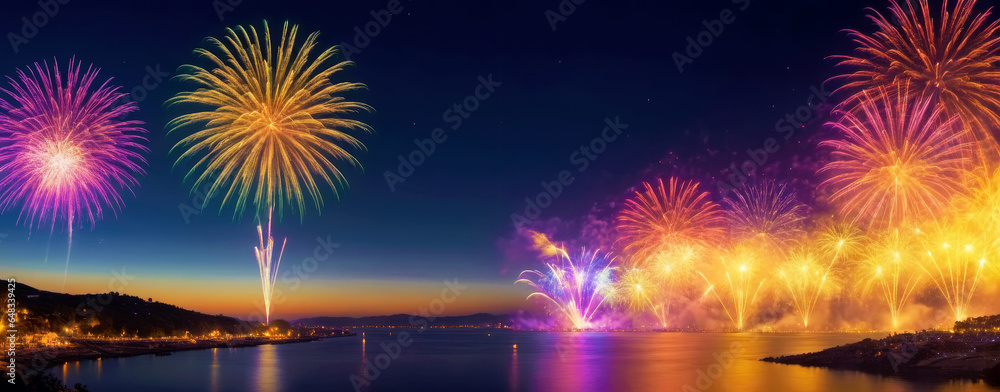 Colorful Fireworks Display, Stunning Stock Image, AI Generated