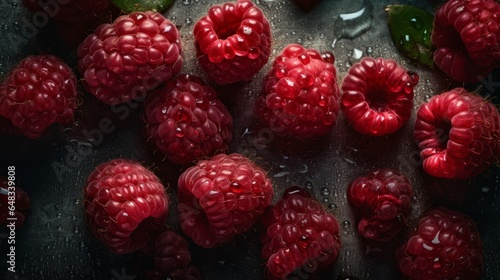 ripe raspberry closeup with waterdrops food photography photo