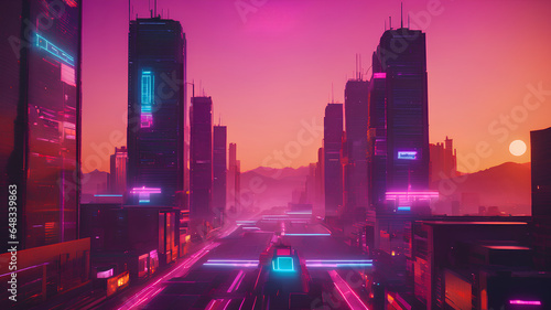 Neon Cyberpunk Synthwave City - Futuristic 80s Background with Vaporwave Lights