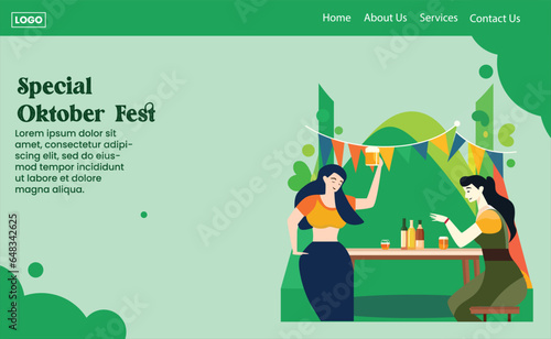 Flat design of oktober fest for template landing page website 