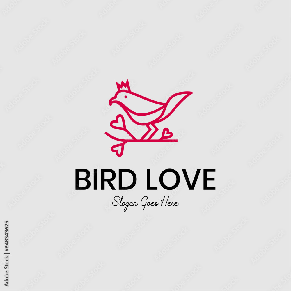 Obraz premium vector bird love mono line logo design vector illustration
