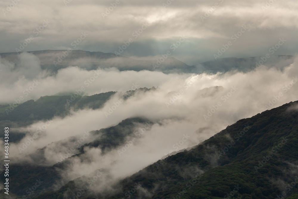 View of mount with foggy. Dramatic and beautiful clouds View of mount with foggy. Dramatic and beautiful clouds