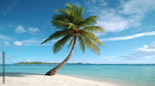 potrait Beautiful tropical beach desert island with white sand coconut trees and turquoise sea © ellisa_studio