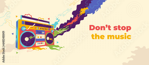 Abstract background music design with retro radio boom box vector illustration for banner, poster, template wallpaper
