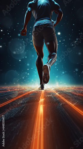 athlete running in space, athlete running on saturn's ring, generative ai © bruno