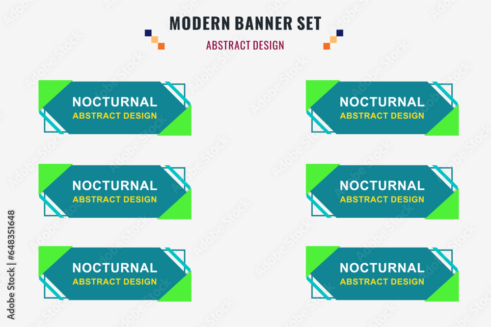 Modern abstract vector banner set. Flat geometric shape with different colors and different style. Template for web or print design, ready to use. Modern abstract vector banner set. Flat geometric shape with different colors and different style. Template for web or print design, ready to use.