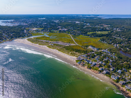 Good Harbor Beach aerial view in summer in Gloucester, Cape Ann, Massachusetts MA, USA.