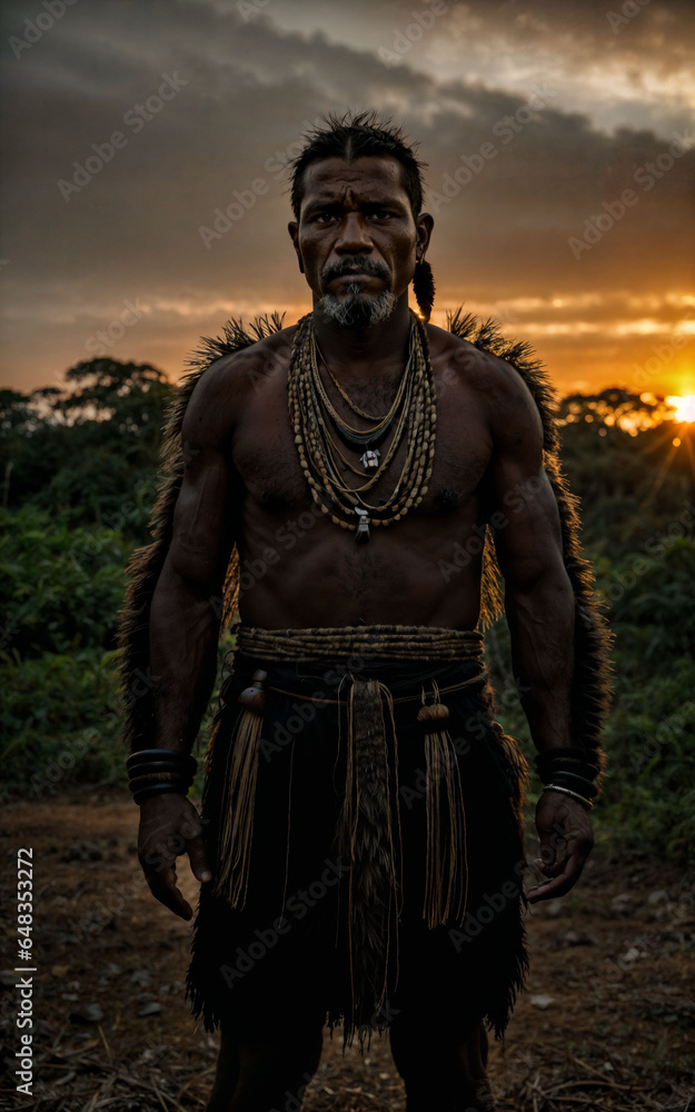 Fototapeta premium photo of savage barbaric tribal with armor , generative AI