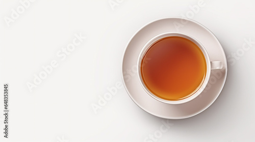 Top view of a cup of tea isolated on white background.