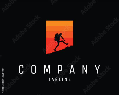 mountain climber walking over rocks. silhouette vector design. isolated white background appearing from the side. best for logo, badge, emblem, icon, sticker design. available in eps 10