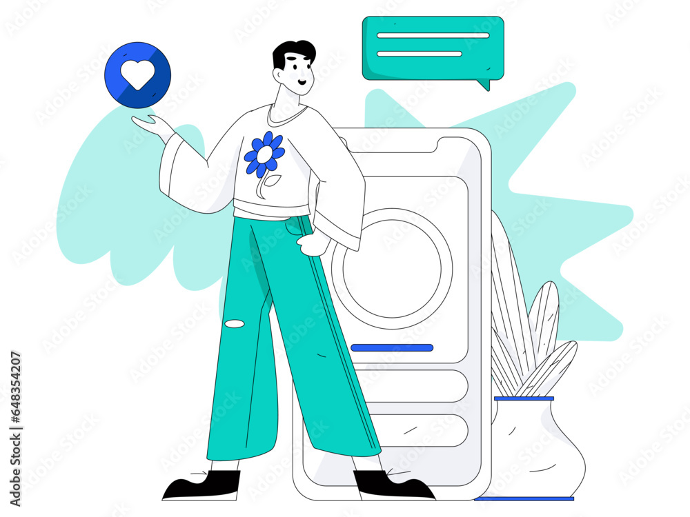 Virtual social concept business flat vector illustration