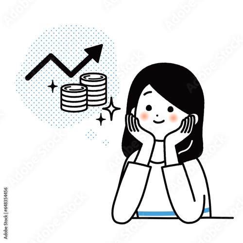 投資によりお金が増えることを想像して喜ぶ女性