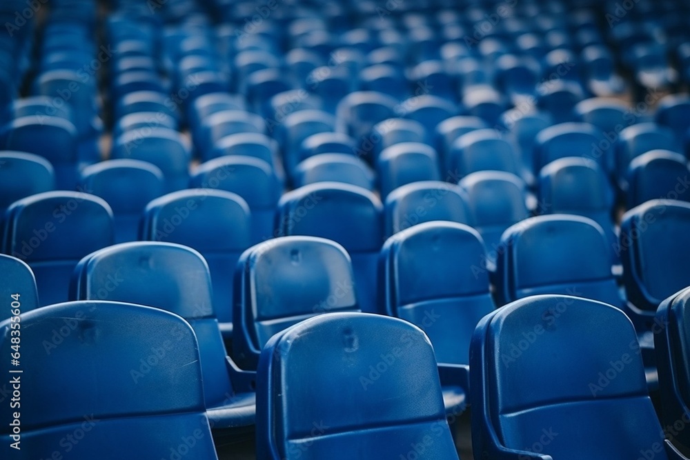 Naklejka premium Generative AI : Arrangement of rows of small blue chairs
