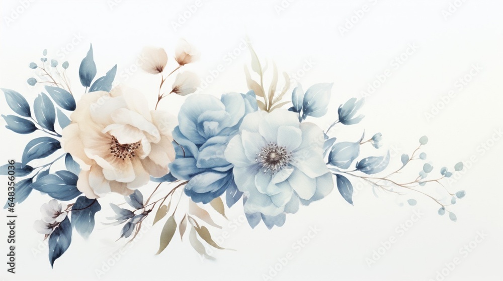 Generative AI : Elegant watercolor vector illustration of light blue floral arrangement