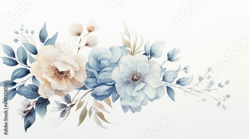 Generative AI   Elegant watercolor vector illustration of light blue floral arrangement