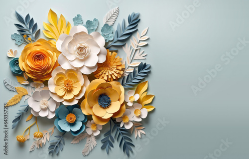 Bouquet of pastel paper flowers with space for text © tashechka