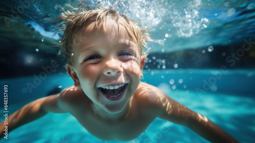 Boy having fun swimming in a pool © tashechka