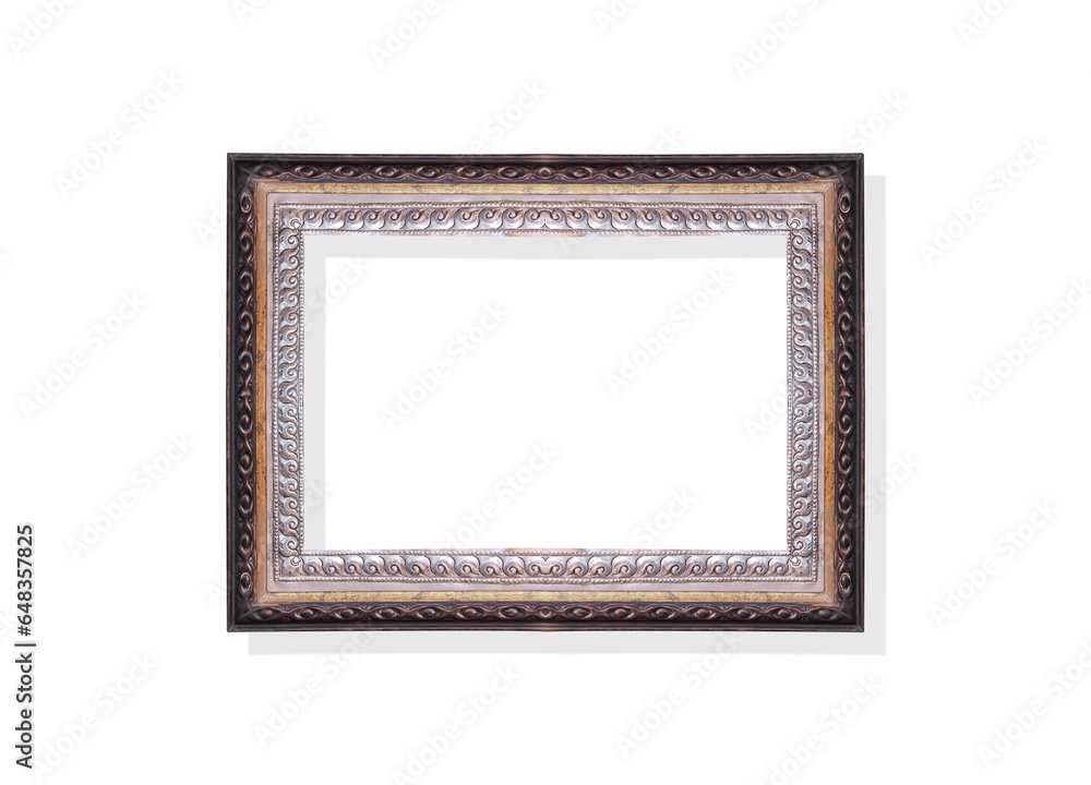 Carving picture frame brown wood and silver metal seamless patterns isolated on white background , clipping path Carving picture frame brown wood and silver metal seamless patterns isolated on white background , clipping path