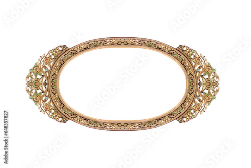 Oval carving stencil wood frame decorative with glass seamless old patterns for mirror or picture isolated on white background , clipping path