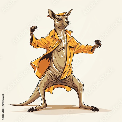 Energetic Kangaroo dances ballet in cartoon style isolated on a white background