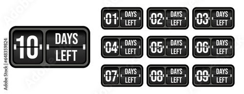 Number of days left to go sign for sale and promotion. Countdown left days.