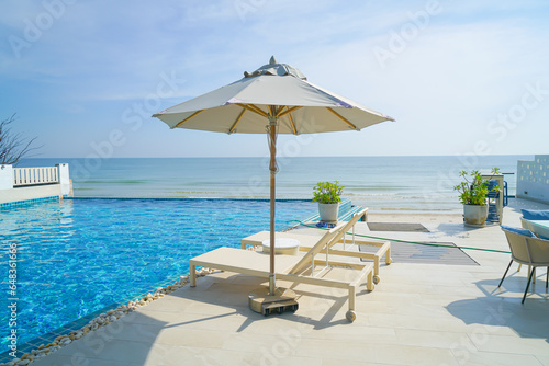 bed pool around swimming pool with sea background