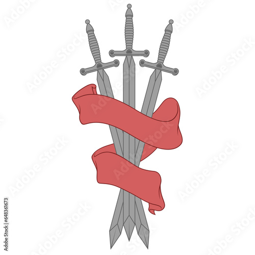 Medieval swords surrounded with heraldic ribbon