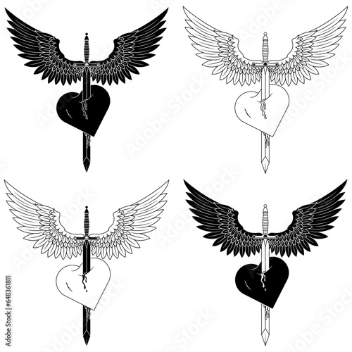 Winged medieval sword piercing a heart