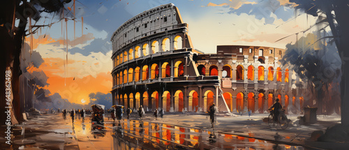 Photo Colosseum in Rome, Italy, Europe. Digital oil color painting.