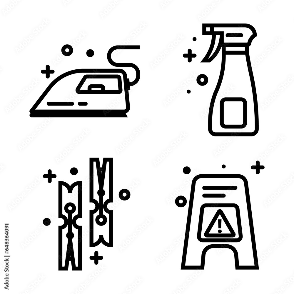 Vector Colored Washing Icons and Laundry Symbols in Line Style