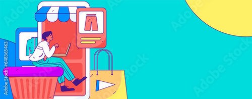 Online shopping e-commerce flat vector concept operation illustration 