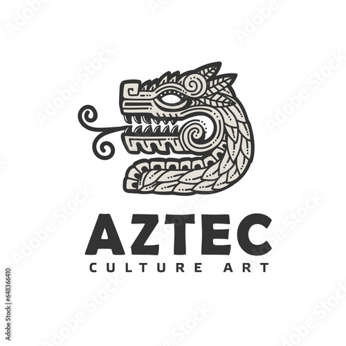 hand drawn aztec dragon head vector
