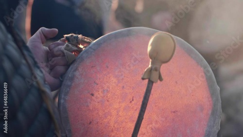 American Indian Drumming Circle, Skin Drum & Mallet, Camp Fire, Smoke,  Super Slow Motion