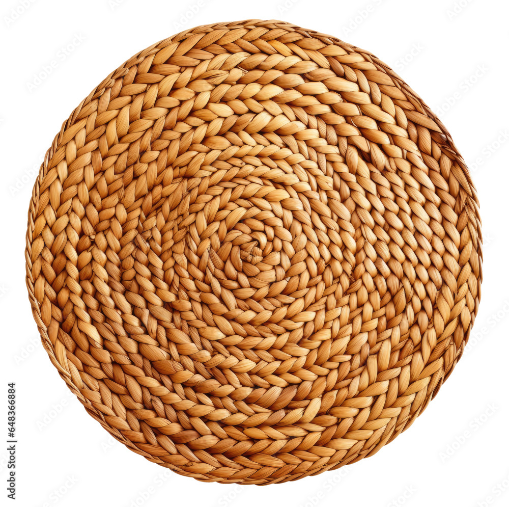 Round bamboo rug isolated on white background, top view