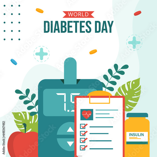 World Diabetes Day Social Media Illustration Flat Cartoon Hand Drawn Templates Background