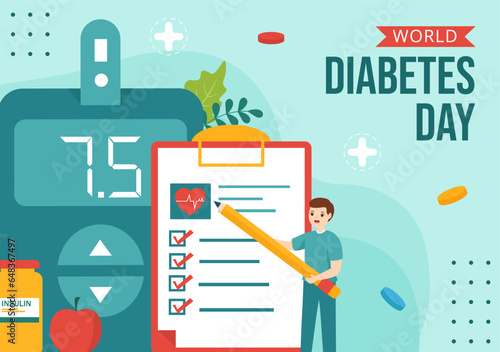 World Diabetes Day Social Media Background Flat Cartoon Hand Drawn Templates Illustration