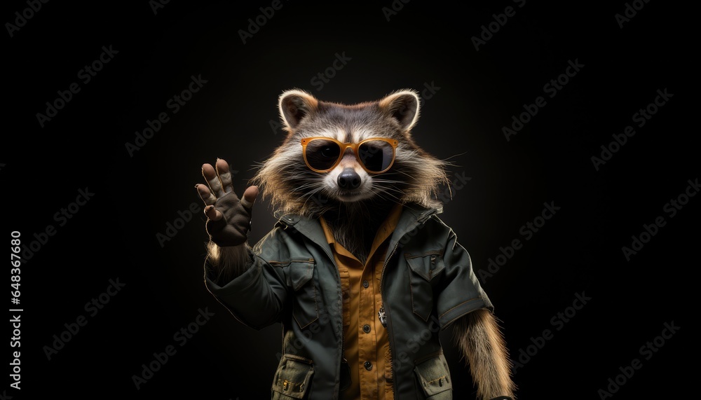 portrait of a racoon with sunglasses